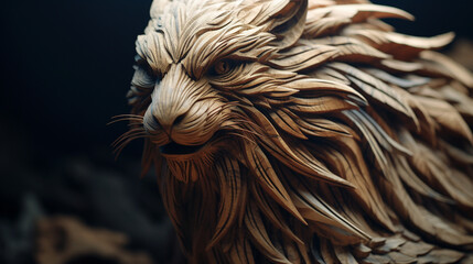 animal sculpture made of fine wood, cinematic color grading