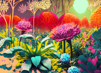 Pink flower grow park on graphic mode for background, Generative AI.