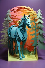 kirigami blue horse