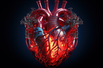 Cybernetic biotech human heart, fusion of organic and technological concept, isolated on a black background