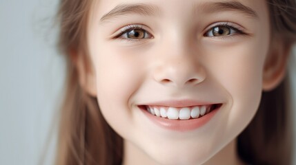 Perfect kids smile, happy child with beautiful white milk toothy smile, child dental care. 