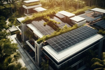 solar panels on the roof aerial view