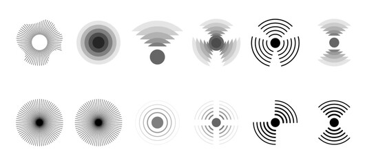 Vector Waves Collection - Sound, Vibration, Signal, Sonar. Vector elements isolated on white.