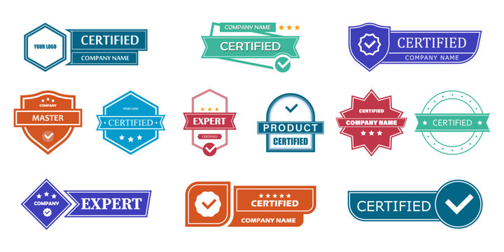 Certified Badges Vector Collection. Expert, Master, Company Certified labels.