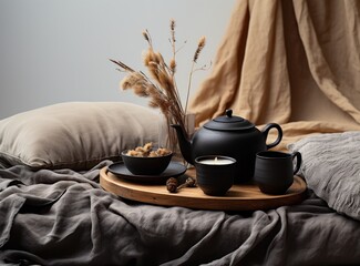 Hot tea on wooden table