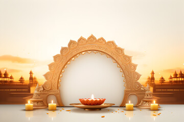 Happy Diwali festival of lights with copy space. Diya lamps banner background wallpaper