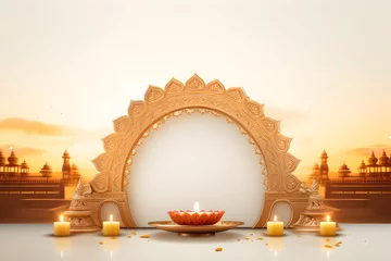 Tuinposter Happy Diwali festival of lights with copy space. Diya lamps banner background wallpaper © rabbizz77