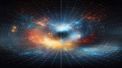 Obraz premium Tunnel or wormhole. Abstract Wormhole Science. tunnel grid. Wireframe 3D surface tunnel. Abstract digital background