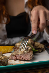 Meat steak in a restaurant. A meat dish