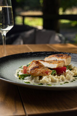 Meat steak in a restaurant. A meat dish