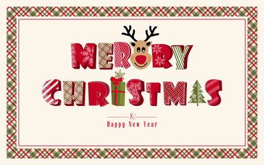 Merry Christmas nad New Year greeting card in beige natural color