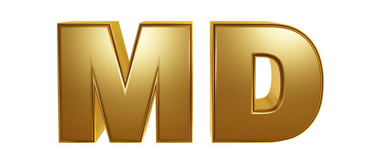MD or Managing Director - luxury golden 3d text on transparent background. Realistic rendered used for website banner ad, print postcard, finance business etc