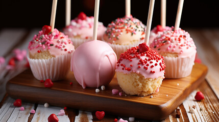 Sweet Delights on a Stick. Irresistible Pink Cream Cake Pops. Tasty food. Generative AI