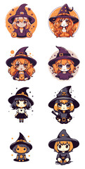 Vector Collection of cute witch , 8 vibrant cute witch come to life as vector characters, each brimming with its own unique personality and charm.	