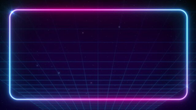 Synthwave vaporwave retrowave cyber background with copy space, laser grid, starry sky, blue and purple glows with smoke and particles. Design for poster, cover, wallpaper, web, banner, etc.	