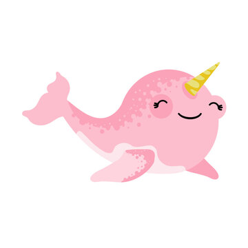 Cute narval - vector illustration