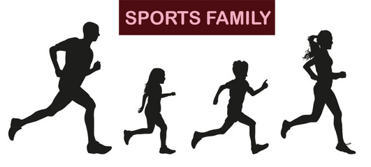 Family running silhouettes. Designed on a white background. Graphic vector.