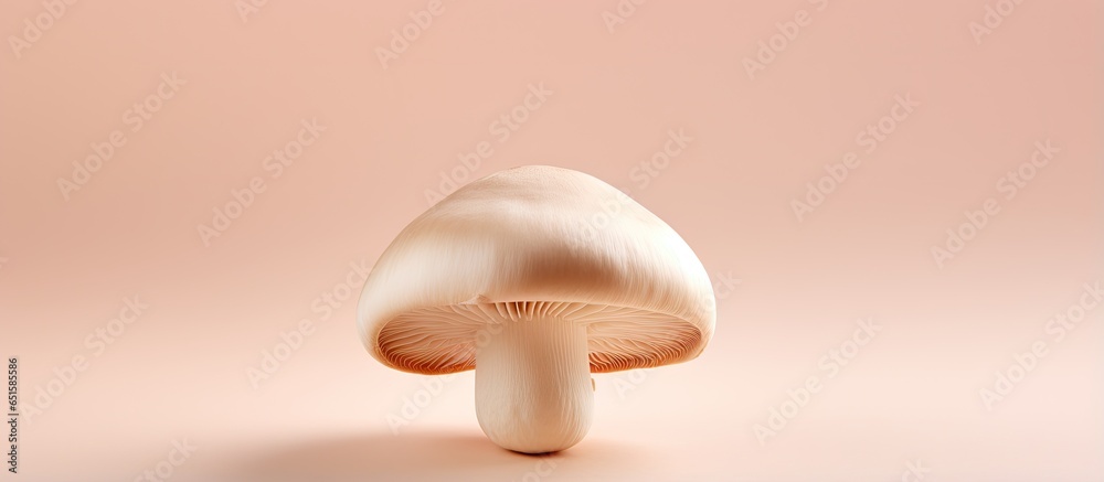 Poster Mushroom champignons shown on a isolated pastel background Copy space with Clipping Path