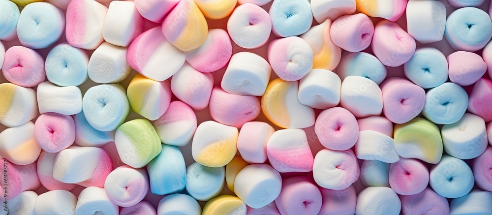 Aufkleber marshmallows with colorful twists on a isolated pastel background copy space