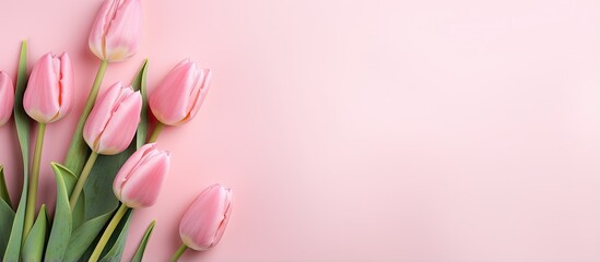 Gorgeous tulips on a isolated pastel background Copy space