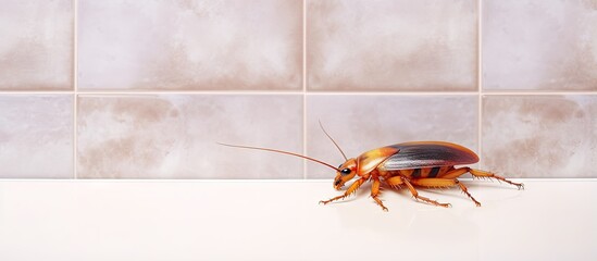 Huge roach wandering on dark flooring searching for nourishment isolated pastel background Copy space