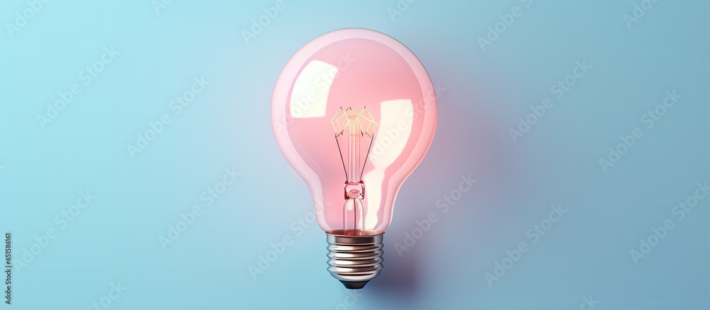 Poster front view of a glass bulb on a isolated pastel background copy space