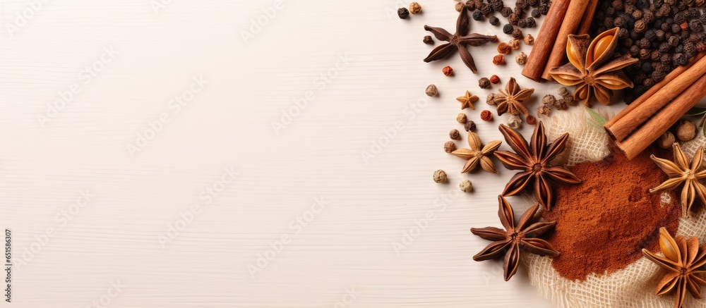Poster isolated spices on a isolated pastel background copy space