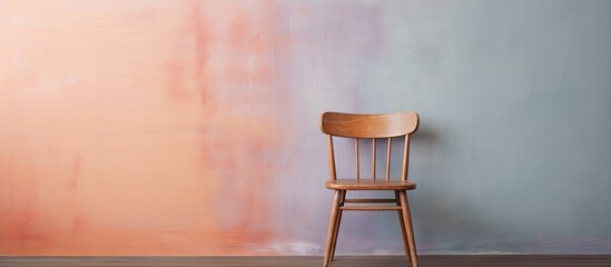 Handmade classic wooden chair isolated pastel background Copy space