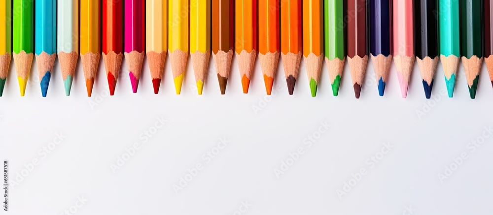 Poster multicolored pencils on a isolated pastel background copy space