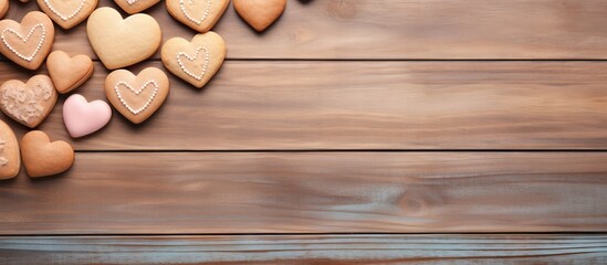 Heart shaped cookies displayed on a black wooden board isolated pastel background Copy space