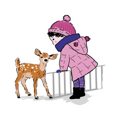 Ilustracja dziewczynki z sarną © Magorzata