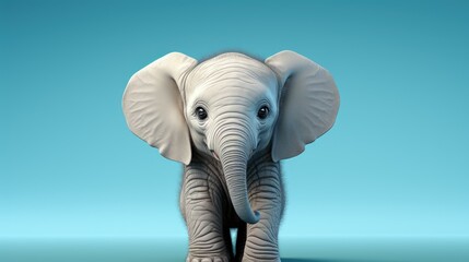 Cute gray elephant on a pastel pink and blue background with copy space. Concept of animals in nature and life. Background for advertising, banners, zoos and businesses.
