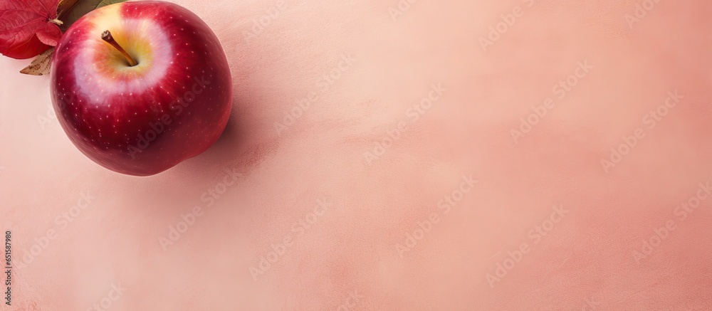 Poster Isolated dark red apple slice on a isolated pastel background Copy space