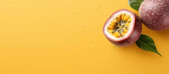Fototapeten Maracuya passionfruit isolated pastel background Copy space © HN Works