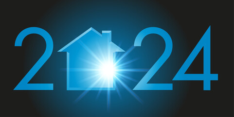 Carte de voeux montrant la silhouette d’une maison pour symboliser un projet de programme immobilier et l’acquisition d’un logement pour l’année 2024.