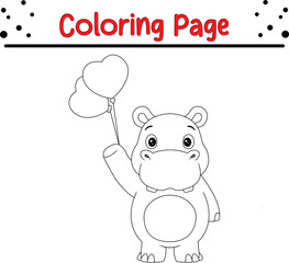 Cute cartoon hippo coloring page for children. Wild animal coloring book for kids