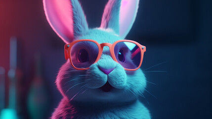 rabbit in glasses on a dark background. Generative AI