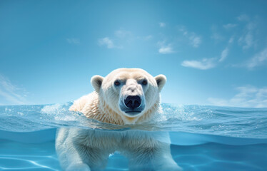 Portrait of a Polar bear swimming in water
