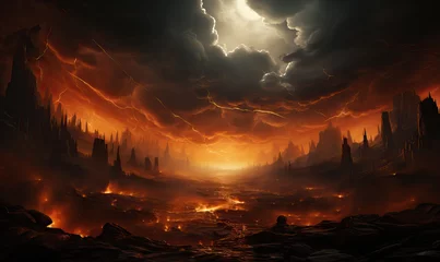 Rolgordijnen Galactic fantasy landscape. Fiery landscape of the planet. © Andreas