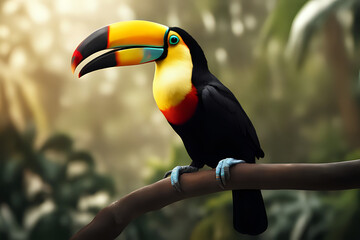 Obraz premium Beautiful toucan in Parque das Aves Birds Park with cinematic scenes