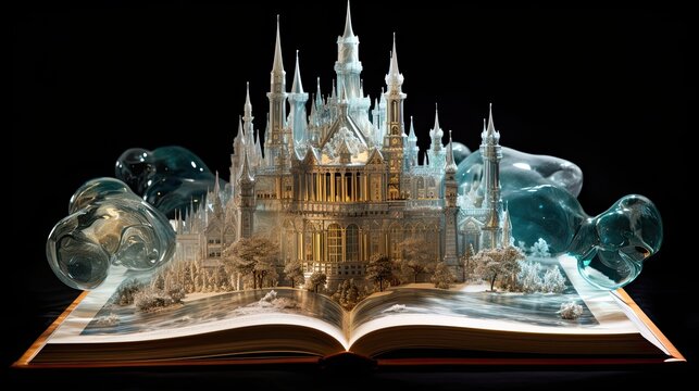 open book with fantasy castle