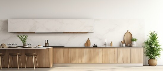 Comfortable house concept with a modern white and bronze kitchen including white countertops shown in a side view ing