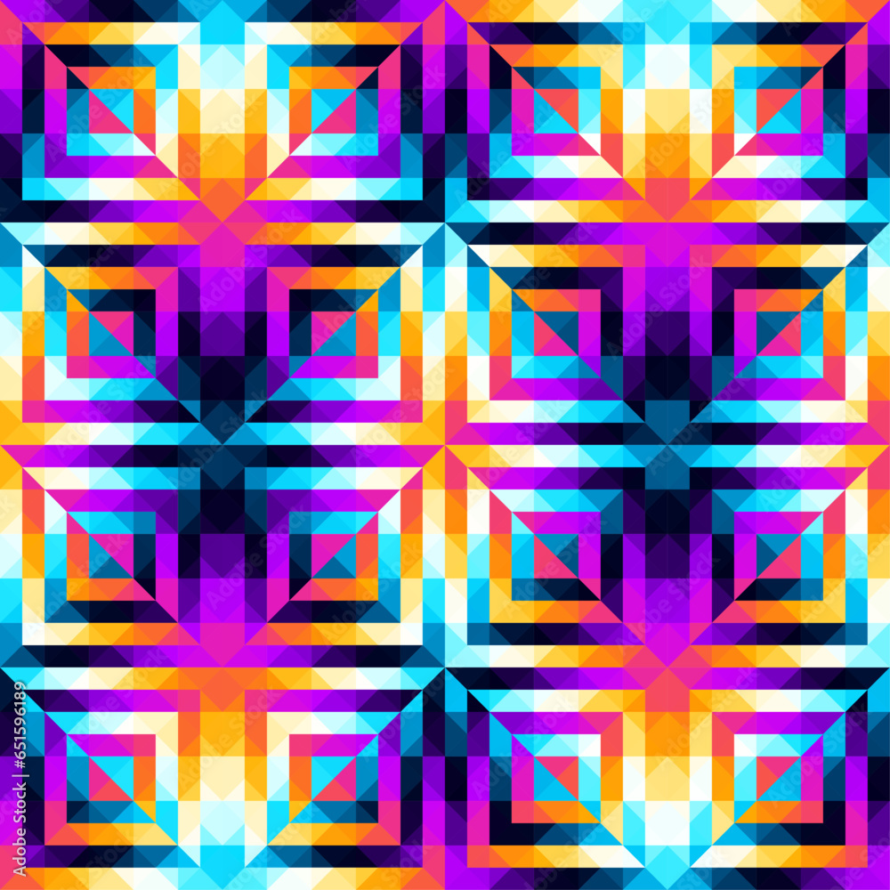 Poster Geometric seamless abstract pattern in low poly style. Small squares regular pattern. Seamless gradient