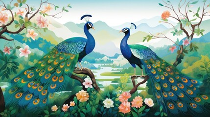 Naklejka premium Happy Diwali Poster with Peacock Illustration. Indian festival of lights Design. Suitable for Greeting Card, Banner, Flyer, Template, Wallpaper, Background, Book&nbsp;Illustration, Web Landing Page.