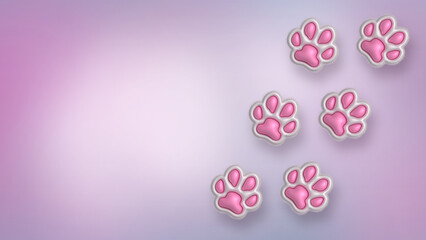 Delicate and soft background with pet footprints in 3d