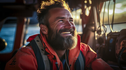 Optimistic sailor on Scottish waters, hope and positivity radiating from his expectant eyes amidst the maritime air.