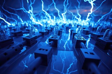 Obraz premium blue electric on crowded cables