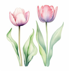 Fototapeta premium 2 stalks of orange tulips isolated on white