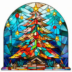 stained glass Christmas Tree with presents