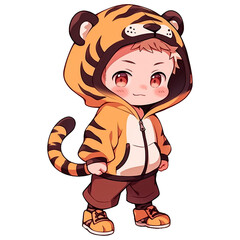 Chibi Boy Wearing a Tiger Hoodie